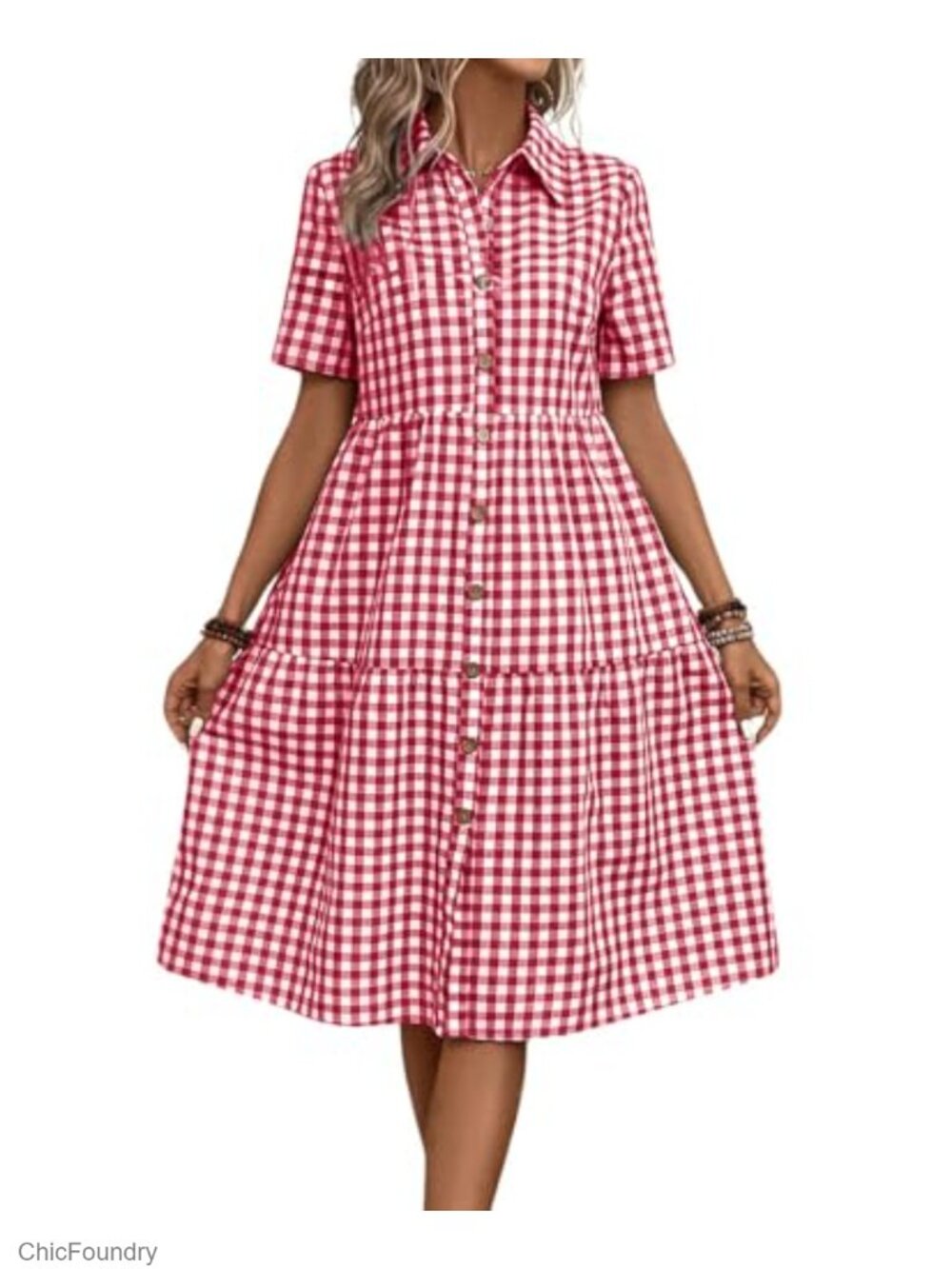 Plaid Button Down Shirt Dress Short Sleeve Midi Cottagecore Tunic Work